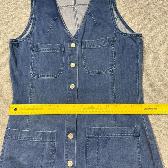 Vtg Relativity Denim Dress Small Midi Button Pockets Vneck Y2K 90s Cottagecore - Picture 7 of 9